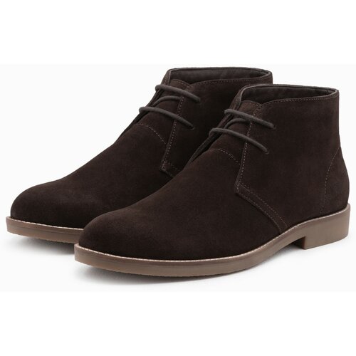 Ombre Men's leather tied ankle boots - dark brown Slike
