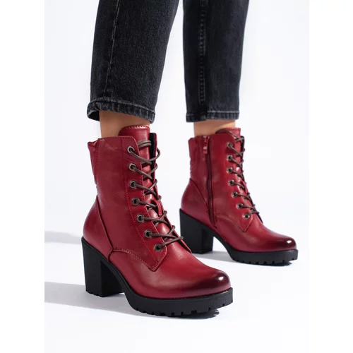 DASZYŃSKI Burgundy ankle boots tied on a Daszyński stiletto