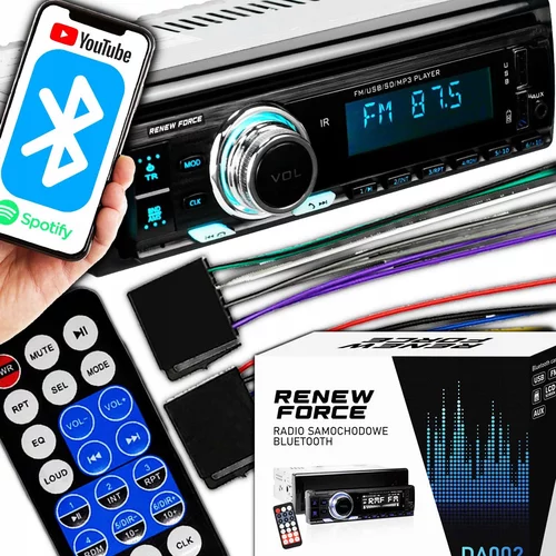  1DIN 12V LCD FM auto radio 4x55W 2x USB Bluetooth SD + daljinski RENEW FORCE