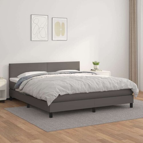 vidaXL Box spring postelja z vzmetnico siv 160x200 cm umetno Cene