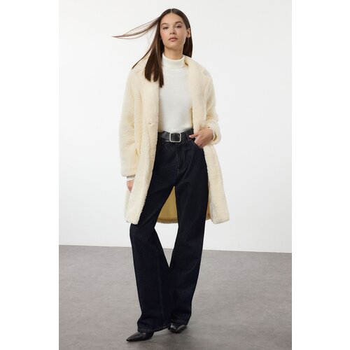 Trendyol Ecru Regular Plush Midi Coat Slike