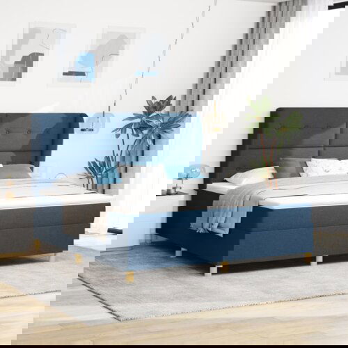 Plavi Modra Box Spring Postelja z Matracem 180x200 cm Tkanina, (22051390) Slike