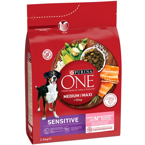 Purina ONE Medium/Maxi Sensitive losos - Varčno pakiranje: 2 x 2,5 kg Slike