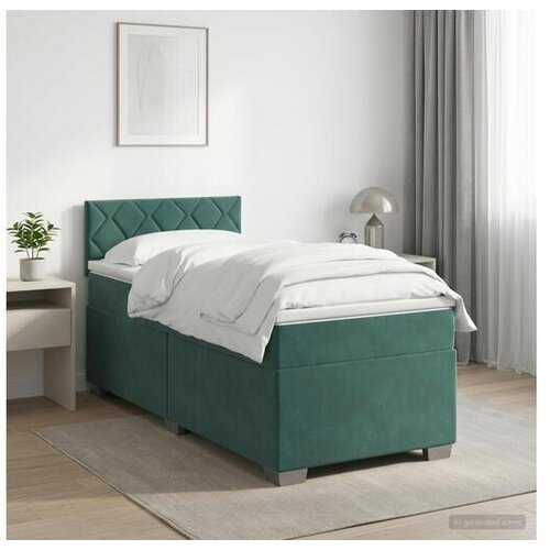 vidaXL Boxspring krevet s madracem Tamnozelena 90 x 200 cm Baršun - Tamnozelena 90 x 200 cm Dizajn s rombovima Cene