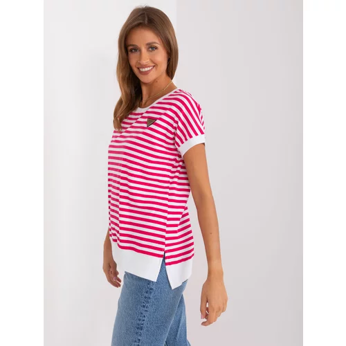 Fashion Hunters Fuchsia and white casual blouse with short sleeves