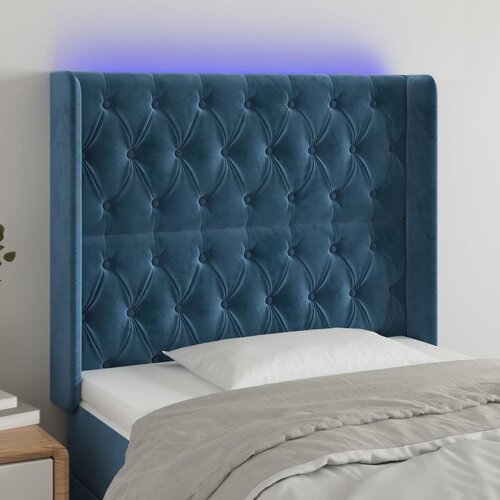 VidaXL LED posteljno vzglavje temno modro 103x16x118/128 cm žamet Slike