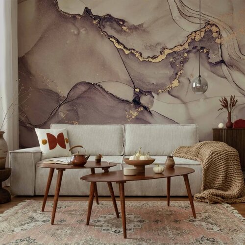  Foto tapeta - Watercolour Abstraction - Powder Pink Marble With Gold Accents 350x256 Standard Cene