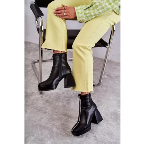Kesi Women's Boots On Chunky Heels With A Zipper Black Carrera