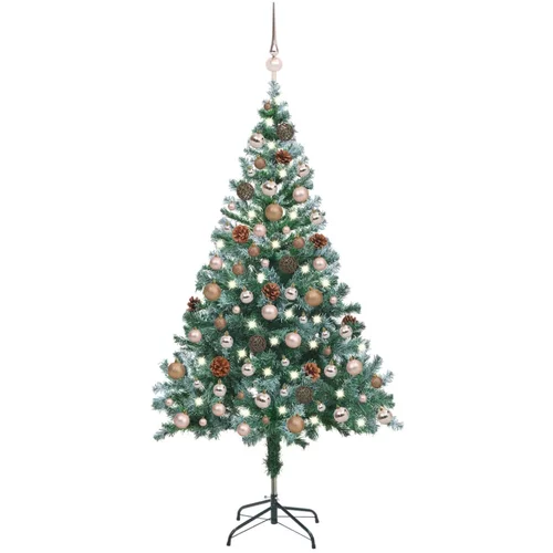 Osvijetljeno božićno drvce s mrazom, kuglicama i šiškama 150 cm