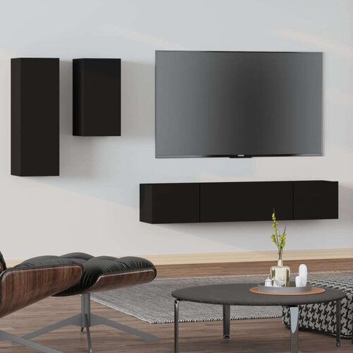  4-dijelni set TV ormarića crni od konstruiranog drva Cijene
