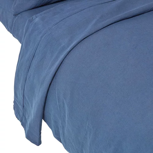 HOMESCAPES ploska posteljna rjuha iz mornarsko modrega platna, 230x255 cm, (20750802)