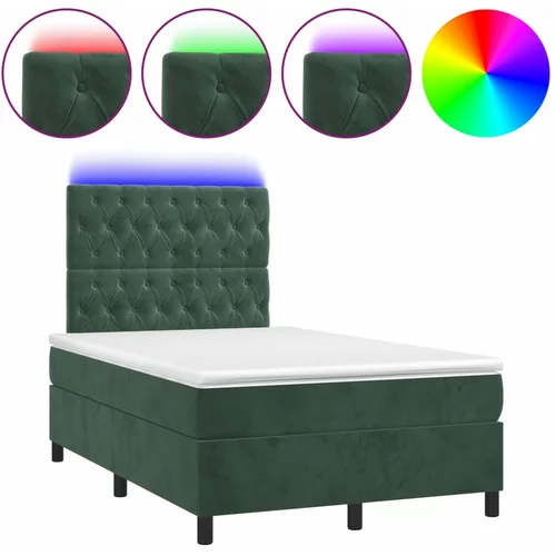 vidaXL Box spring postelja z vzmetnico LED tem. zelena 120x200cm žamet, (21111542)