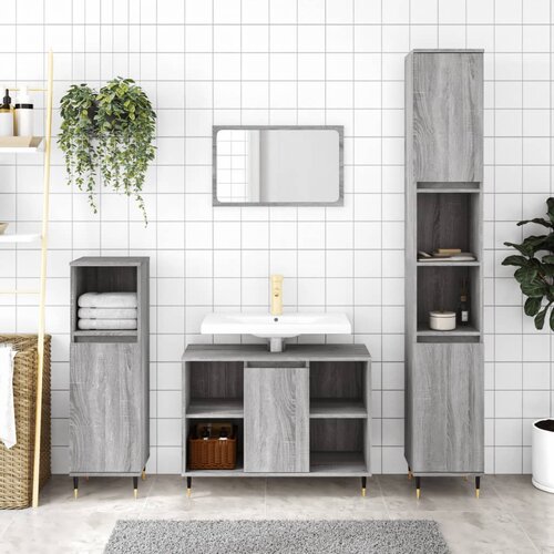 The Living Store Kopalniška omarica siva sonoma 30x30x100 cm inženirski les - Kopalniška Omarica, (21436598) Cene