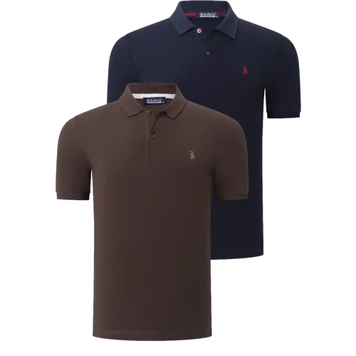 Dewberry DUO SET T8561 MEN'S TSHIRT-BROWN-LACQUER BLUE