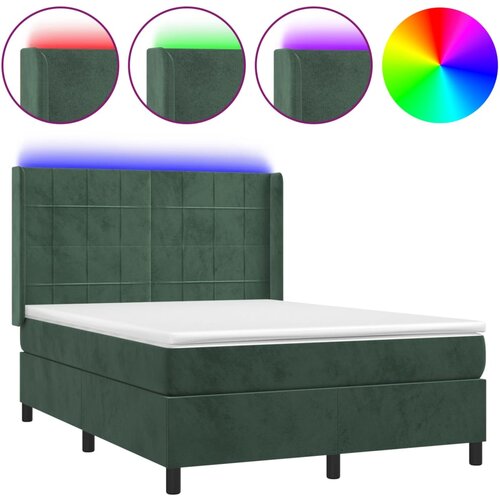 Maison Chic Box spring postelja - Vzmetna postelja z vzmetnico LED tem. zelena 140x190cm žamet SL22309, (21891828) Cene