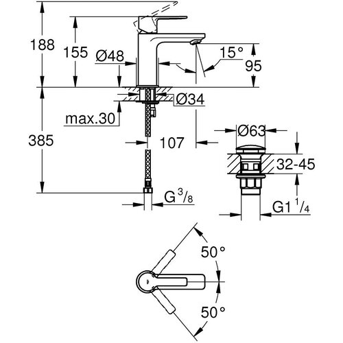 Grohe enoročna armatura za umivalnik Lineare z zgornjim delom sifona klik klak (23791DC1) Cene
