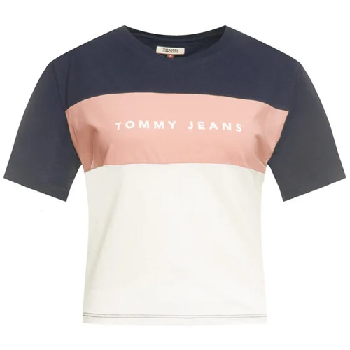 Tommy Jeans Majica Stripe Logo DW0DW07536 Mornarsko modra Regular Fit