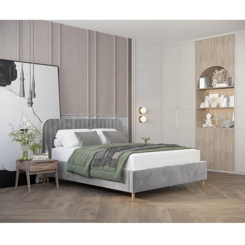 Maison de R&amp;ecirc;ve siva oblazinjena zakonska postelja s prostorom za shranjevanje z letvenim dnom 120x200 cm noto &amp;ndash; Slike