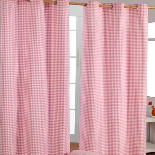 HOMESCAPES Roza bombažne zavese Gingham Eyelet, 137x228 cm, (20749014)