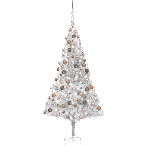  Umjetno osvijetljeno božićno drvce i kuglice srebrno 240 cm PET