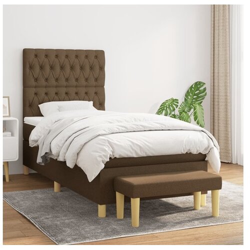  Box spring postelja z vzmetnico temno rjava 100x200 cm blago Cene