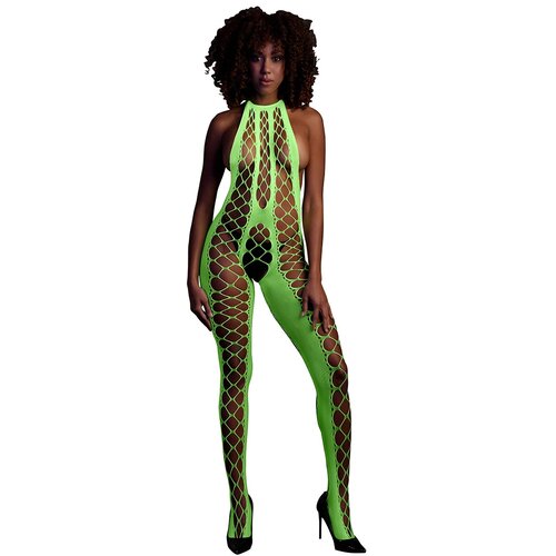 Ouch! Glow in the Dark Bodystocking with Halterneck Neon Green XL-4XL Cijene