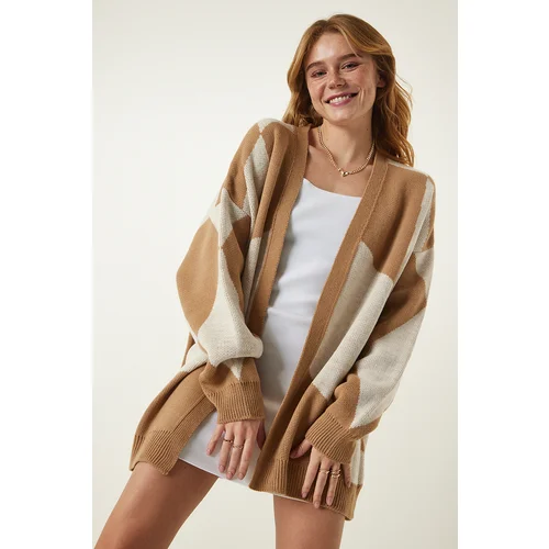 Happiness İstanbul Biscuit Cream Patterned Thick Cardigan Jacket