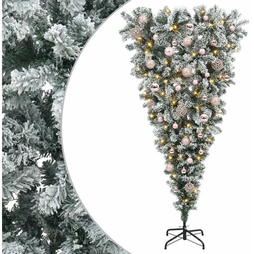  Obrnuto umjetno božićno drvce s granama 150 cm 150 LED lampica - 150 cm s LED-ima i ružičastim lopticama Slike