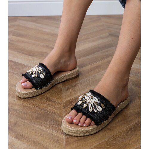 Gemre Black braided espadrille slides with walrus shells Cijene