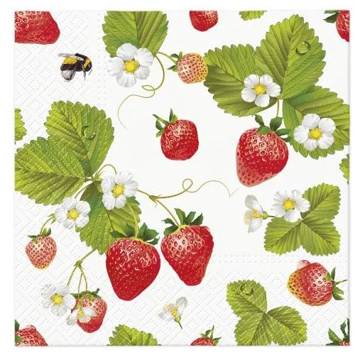  Decoupage salvete - Strawberries with Bees - 1kom (tehnika salveta) KORIŠTENO