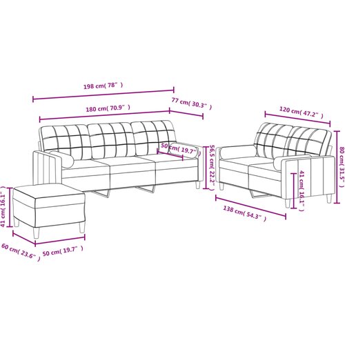  3-dijelni set sofa s jastucima tamnosivi od tkanine Slike