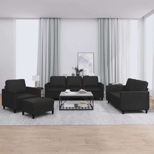  4-dijelni set sofa s jastucima crni od umjetne kože Cene