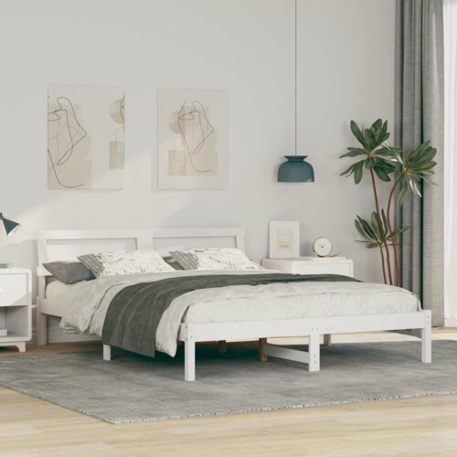 vidaXL Konstrukcija postelje Bela 140 x 200 cm Masivno borovo les Cene