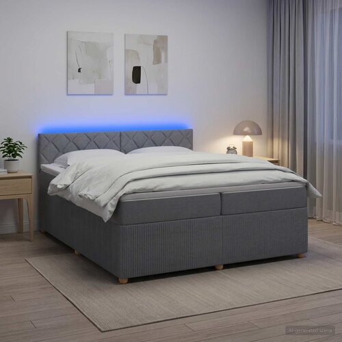  Boxspring krevet s madracem Svjetlosiva 200 x 200 cm Tkanina Cene
