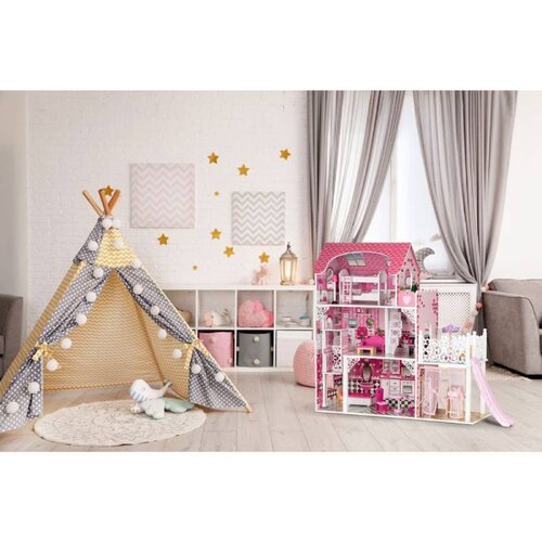 ECO TOYS Drvena Kućica Za Lutke Sa Liftom Xxl Slike