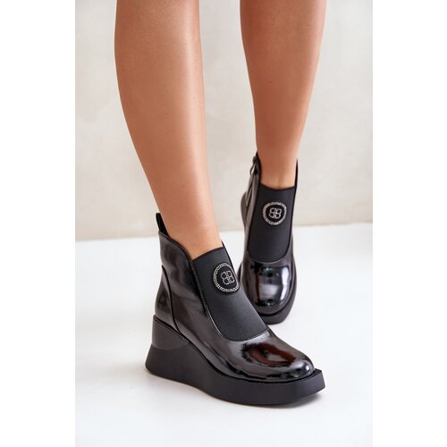 S. BARSKI Leather Wedge Ankle Boots D&A Black Cene