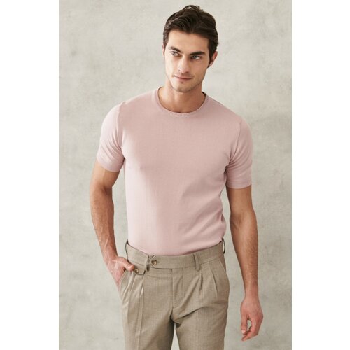 ALTINYILDIZ CLASSICS Men's Pale Pink Standard Fit Crew Neck 100% Cotton Knitwear T-Shirt Slike