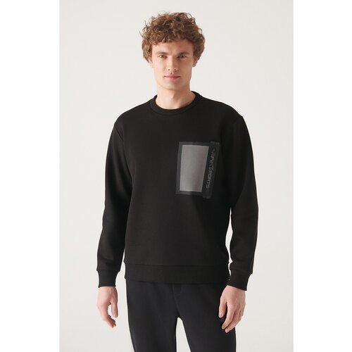 Avva Men's Black Crew Neck Fleece Inside 3 Thread Reflective Standard Fit Regular Cut Sweatshirt Cene