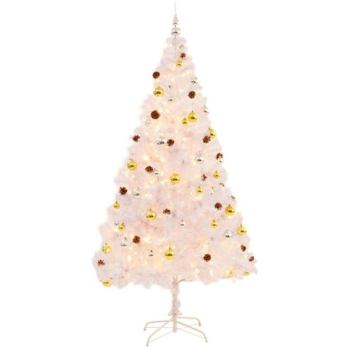 VidaXL umjetno božićno drvce s kuglicama i led svjetlima bijelo 210 cm Slike