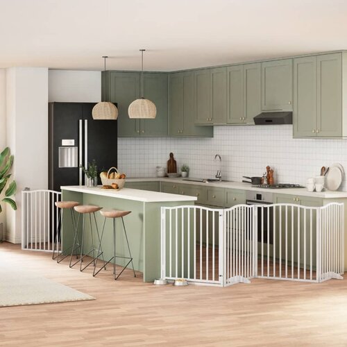 vidaXL Ograda za pse z vrati zložljiva 8 panelov bela 640 cm les Cene