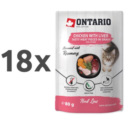 Ontario Kitten Herb Line vrečka - pi&scaron;čanec in jetra - 80 g 18 x 80 g Cene