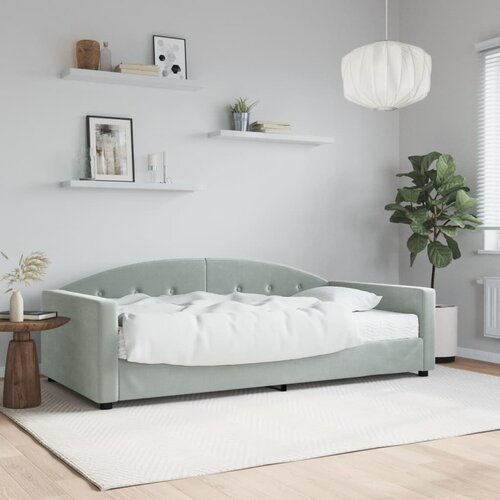 VidaXL Dnevna postelja z vzmetnico svetlo siva 100x200 cm žamet Slike