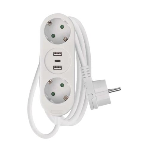 Emos Podalj&amp;scaron;ek 1,4 m / 2 vtičnic+2&amp;times;USB-A+1&amp;times;USB-C / s stikalom / beli / PVC / 1,5 mm2 Slike