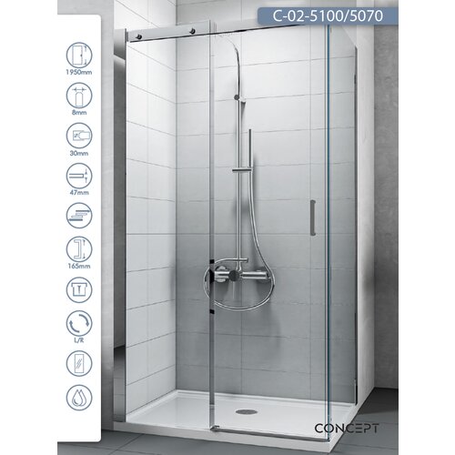 Copen Tuš kabina C-02-5100/5070 Titan srebrni ram 100x70x195cm providno staklo 8mm Cene