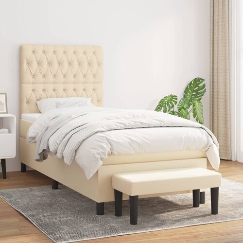 VidaXL Krevet s oprugama i madracem krem 90 x 200 cm od tkanine Slike