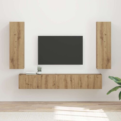  Komplet TV omaric 3 pcs Umetni hrast Konstruiran les - - Rjava - 57.21 - 30 x 31 x 100 cm - 2025-vidaXL-Uvoz_2 Cene