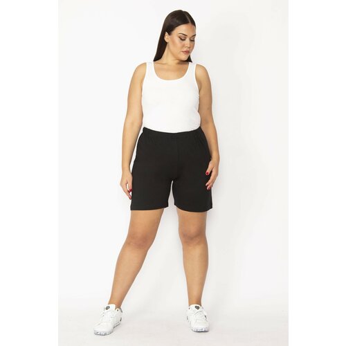Şans Women's Plus Size Black Cotton Fabric Elastic Waist Shorts Slike