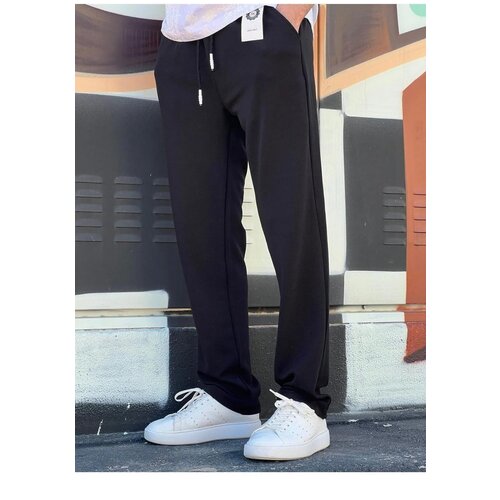 Dewberry 63521 Elastic Waist Mens Baggy Pants-BLACK Slike