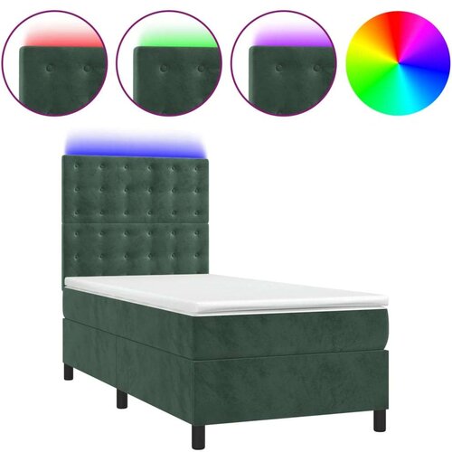 VidaXL Krevet box spring s madracem LED tamnozeleni 100x200 cm bar&amp;scaron;un Slike