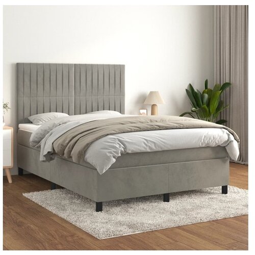  Box spring postelja z vzmetnico svetlo siv 140x190 cm žamet Cene